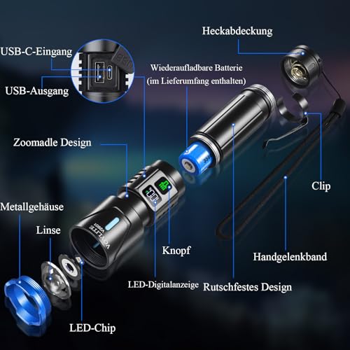Detalle de Voylite Lot de 2 Lampe Torche LED Rechargeable — 1 000 000 LM, portée 1500 m