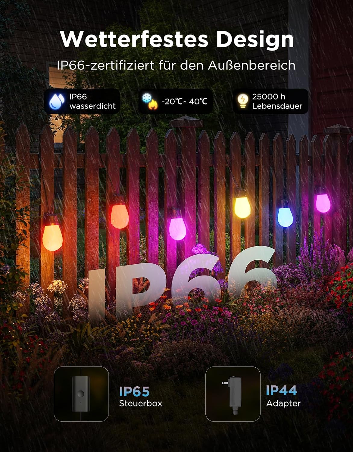 Detalle de Govee Lichterkette Außen 30 m (RGBICW, IP66) mit App- und Sprachsteuerung