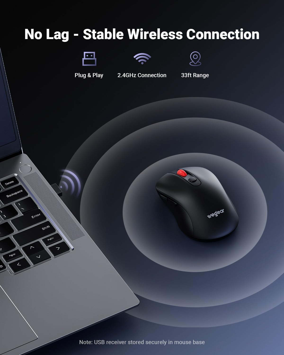 Detalle de wegear USB Wireless Mouse for Laptop PC Mac with 6 Buttons and 4000 DPI