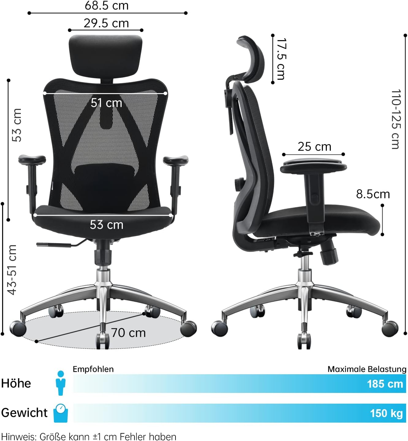 Detalle de SIHOO Bürostuhl Ergonomisch 150 kg