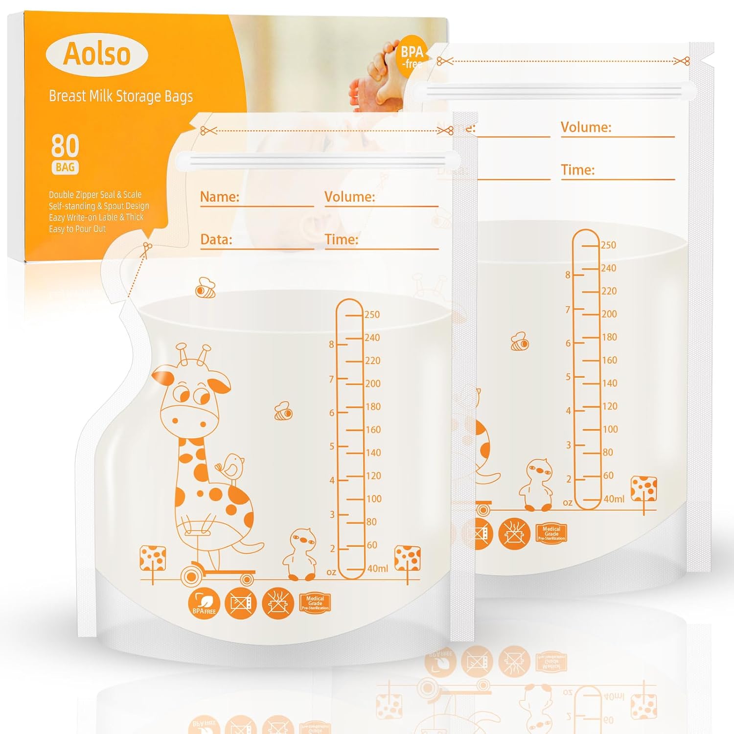 Aolso Muttermilch Aufbewahrung Beutel 250 ml