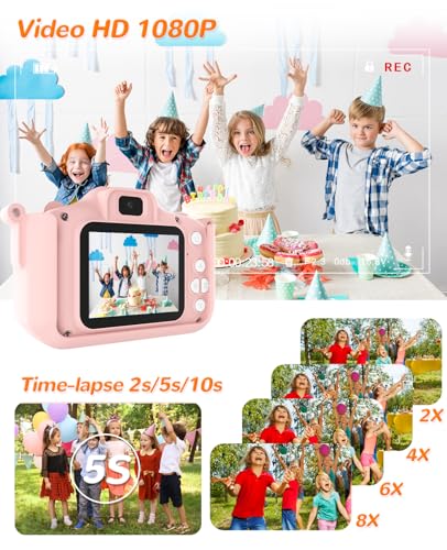 Detalle de Voniobuy Macchina Fotografica per Bambini – Fotocamera 1080P con Schermo IPS 2.0", 44 Cornici, 5 Giochi Educativi e Kit Regalo