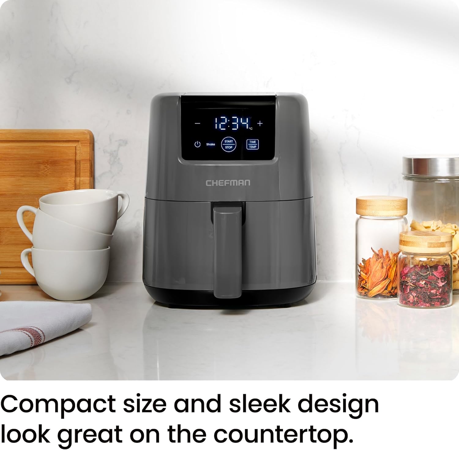 Thumbnail 5 de Chefman 2L Mini Air Fryer (Digital, Grey) – compact 2-litre model with shake reminder