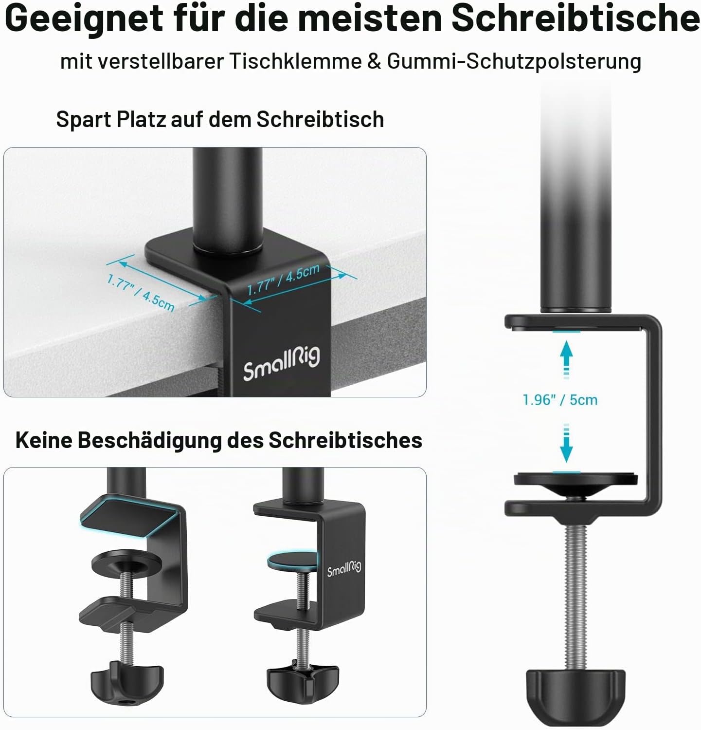 Detalle 1 de SMALLRIG Kamera Light Stand 3488: Tischstativ mit 1/4“-20 Kugelkopf & verstellbarer Tablet-Halterung