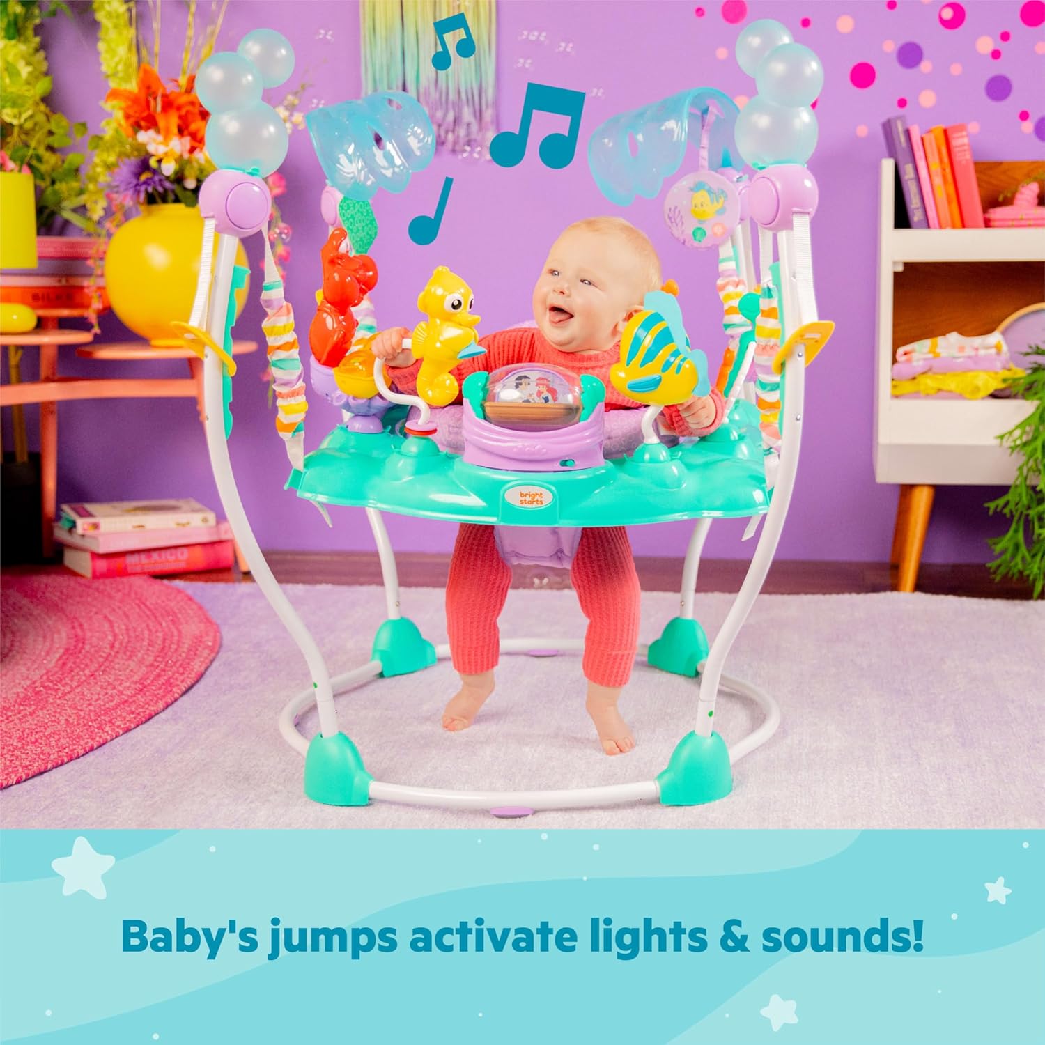 Detalle 2 de Bright Starts Sea of Activities, Saltador de Bebés Ariel Disney🧜♀