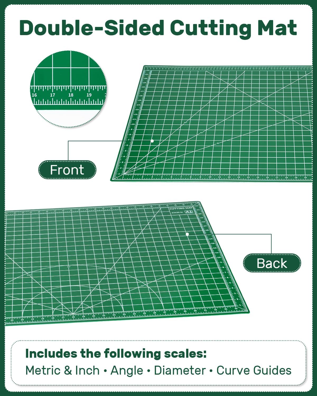 Thumbnail 1 de Tujurich Self Healing Double-Sided Cutting Mat, 23" x 35" (Rotary & Craft Use), Green