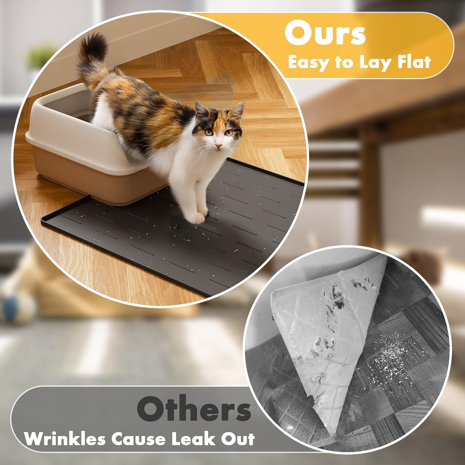 Detalle de Pieviev Cat Litter Mat (102 x 71 cm) – Extra Large Silicone Litter Tray Mat
