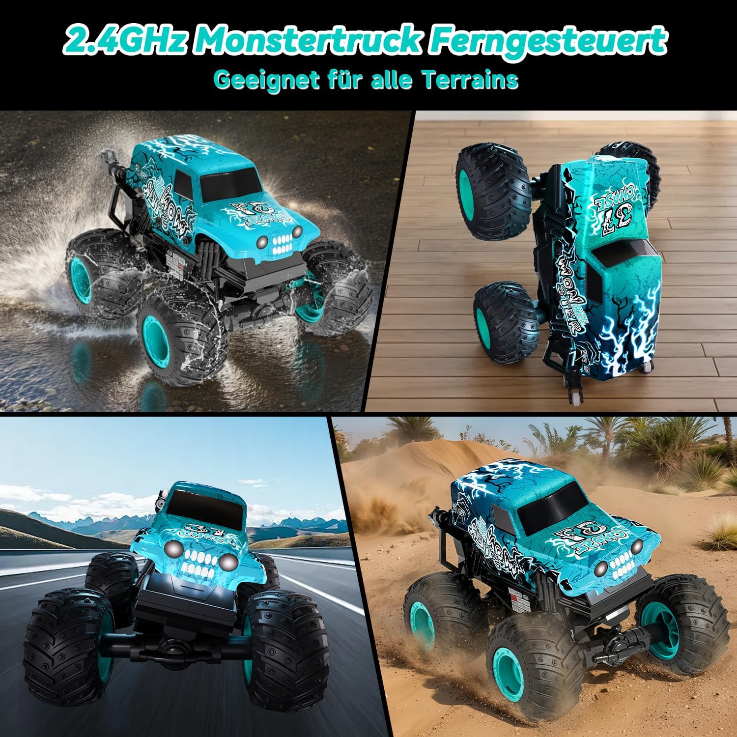 Thumbnail 5 de PENGBU RC ferngesteuerter Monstertruck (2,4 GHz) mit 360°-Drehung, Aufrecht-Gehen, LED & Musik