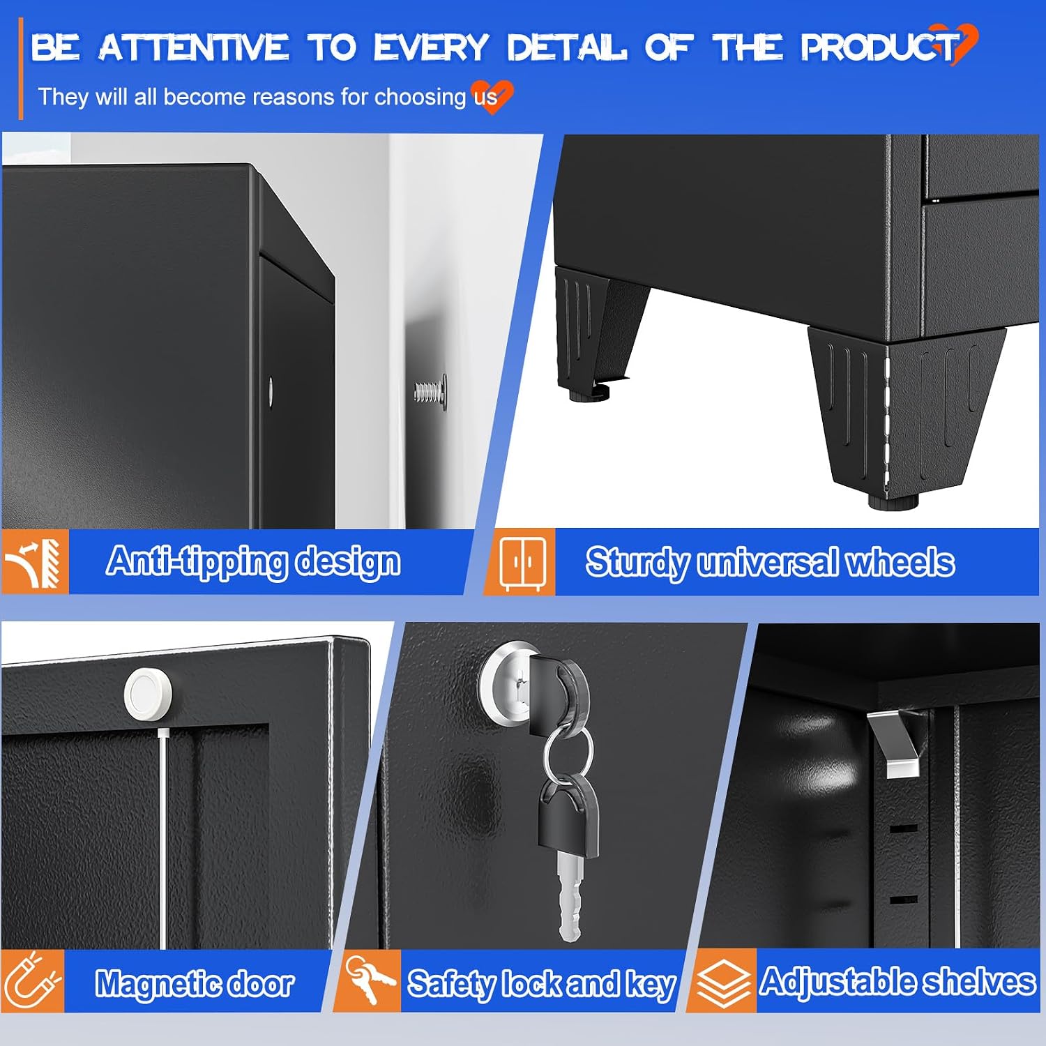 Thumbnail 5 de GAIOUS FT-02 79-Inch Metal Storage Cabinet, Lockable with 5 Adjustable Shelves