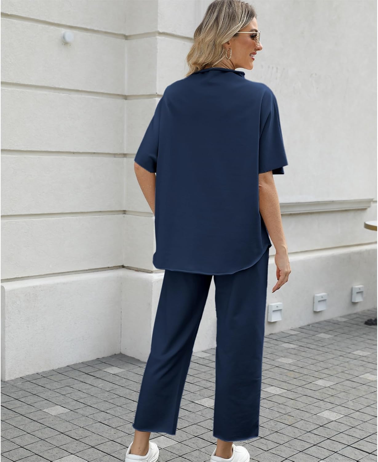 Thumbnail 1 de SeeLuNa Women's Two Piece Outfits: 3/4 Batwing Sleeve Capelet Top & Wide-Leg Pants Lounge Set