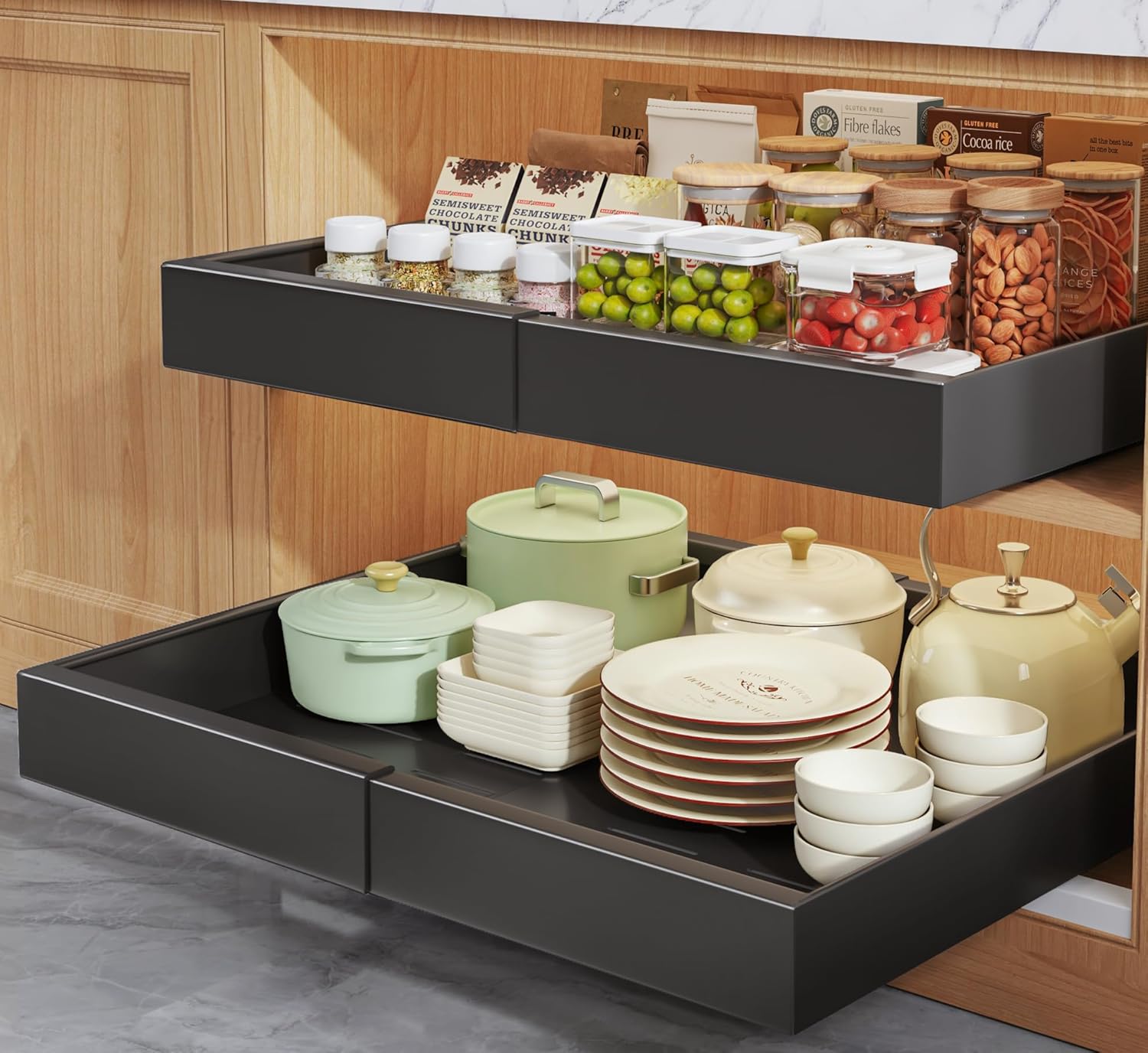 Detalle de Seinloes 2 Pack Pull-Out Cabinet Organizer 21" Deep 〉 Cabinet Organizers 📦))
