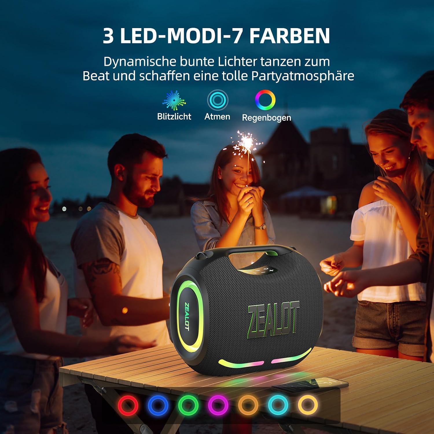 Thumbnail 4 de Zealot Tragbarer Bluetooth-Lautsprecher 120W mit Dual-Kopplung, AUX, USB und TF-Karte (IPX6)