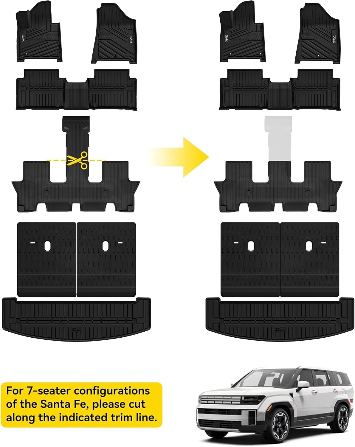 Thumbnail 2 de 3W Floor Mats & Cargo Liner for Hyundai Santa Fe Hybrid (2024-2026) – Full Set, All-Weather TPE
