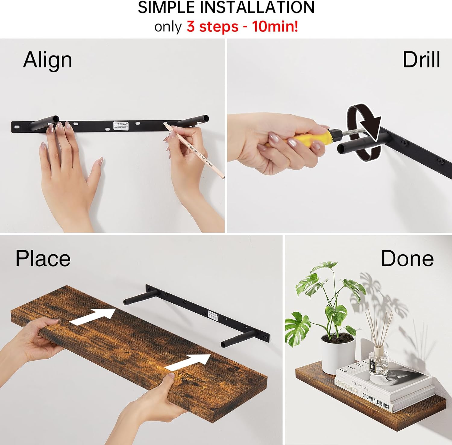 Thumbnail 5 de BAYKA 22.5-inch Rustic Floating Shelf 22 lb capacity 🪵