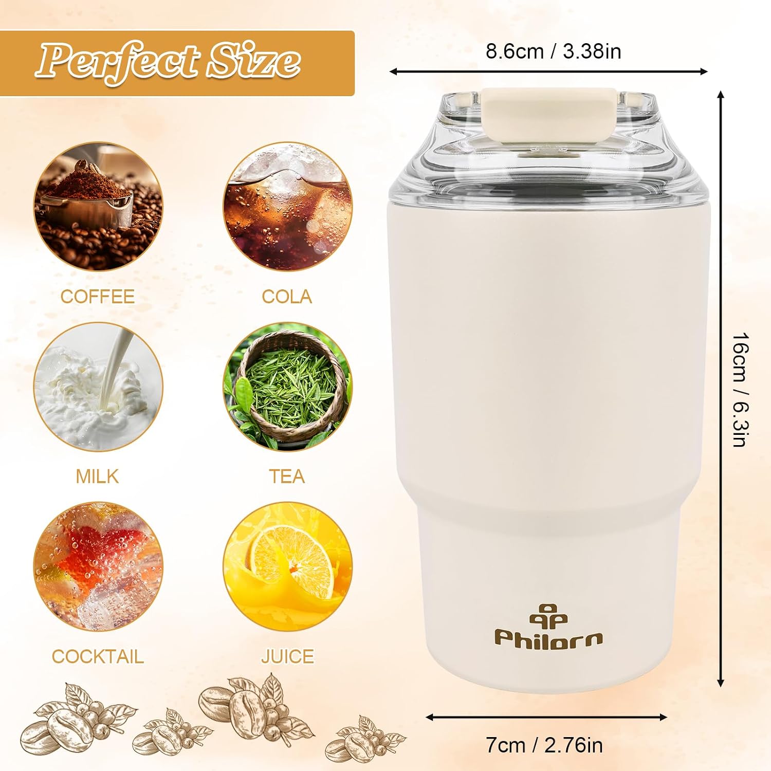 Detalle de PHILORN 92CM-SI-9WP thermobeker van 400 ml, dubbelwandig, wit
