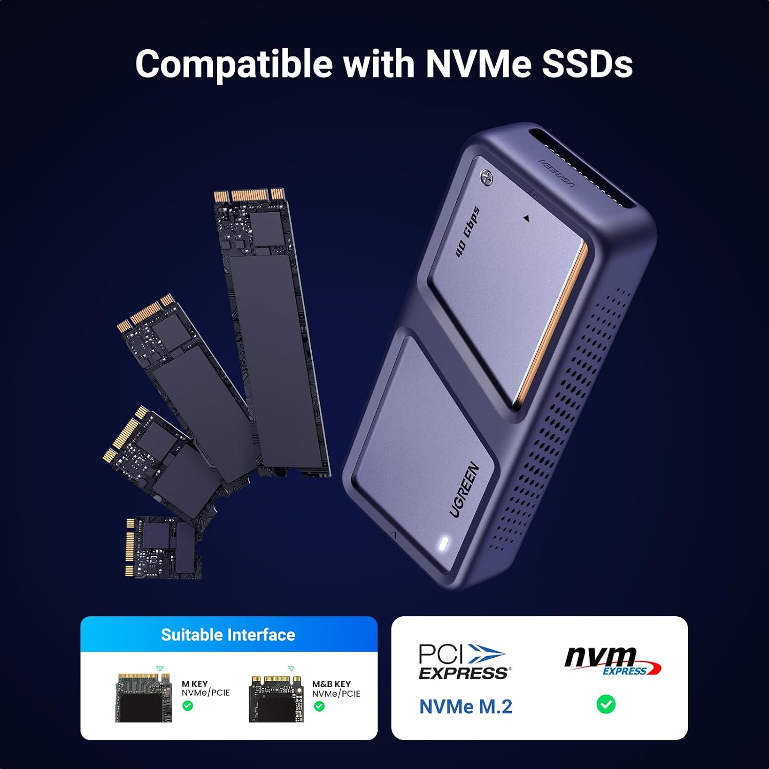 Detalle de UGREEN 40Gbps M.2 NVMe SSD Enclosure with Cooling Fan (USB4/TB4, UASP & TRIM)