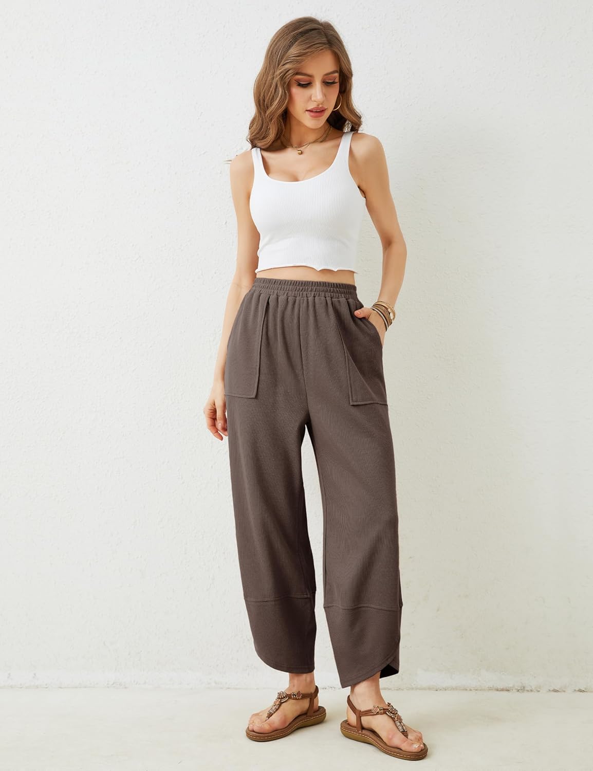 Detalle de Himosyber Women Cotton Wide Leg Pants: Casual Comfort with a Flowy, Beach-Chic Vibe
