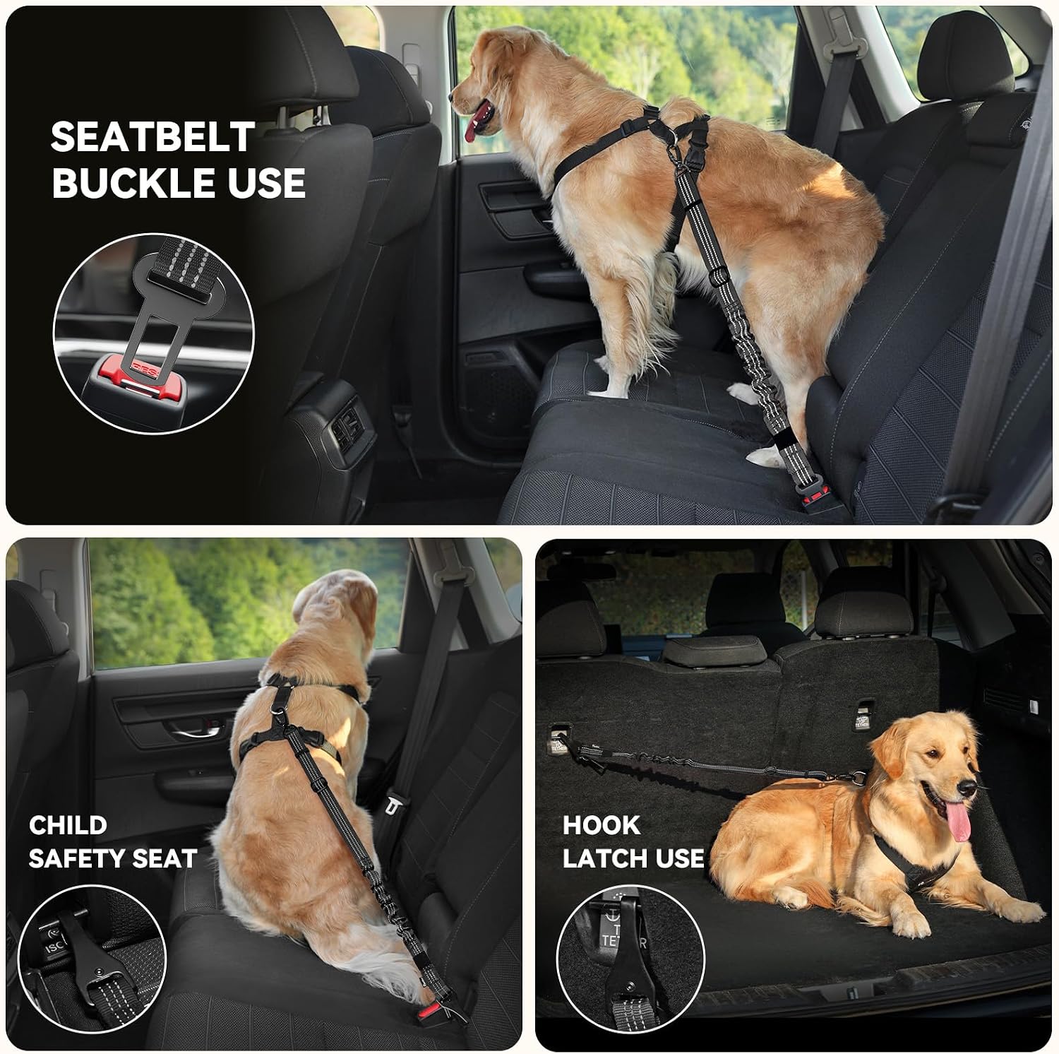 Detalle de Pawaboo Cintura di Sicurezza per Cani da Auto – Imbracatura con Doppia Clip e Gilet Traspirante, Taglie dalla S alla XXL