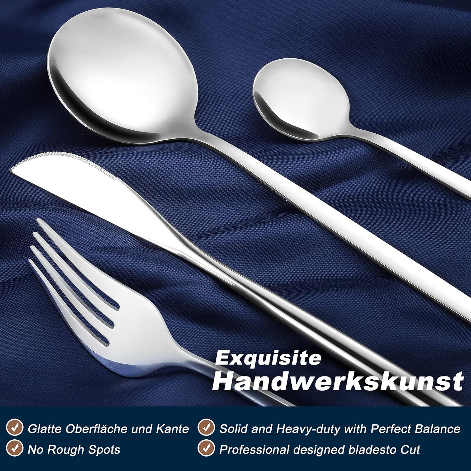 Thumbnail 3 de Bestdin set di posate in acciaio inox per 6 persone (30 pezzi) con coltelli, forchette e cucchiai, lavabili in lavastoviglie