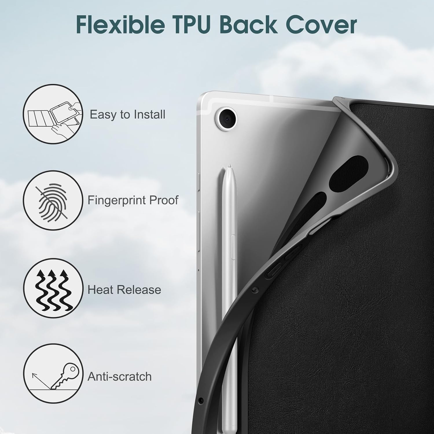 Detalle de Fintie Hülle für Samsung Galaxy Tab S10 Lite/S10 FE/S9 FE & S9 10,9–11 Zoll – Ultradünne Soft-TPU Rückseite mit Stifthalter und Auto Schlaf/Wach, Schwarz