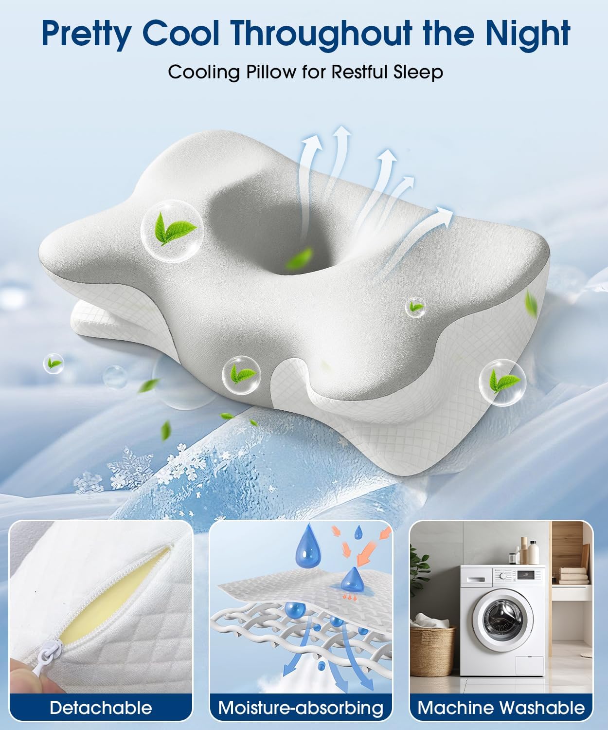 Thumbnail 6 de Memory Foam Pillow: Ergonomic Orthopedic Neck Support with Dual Height and Cooling Covers
