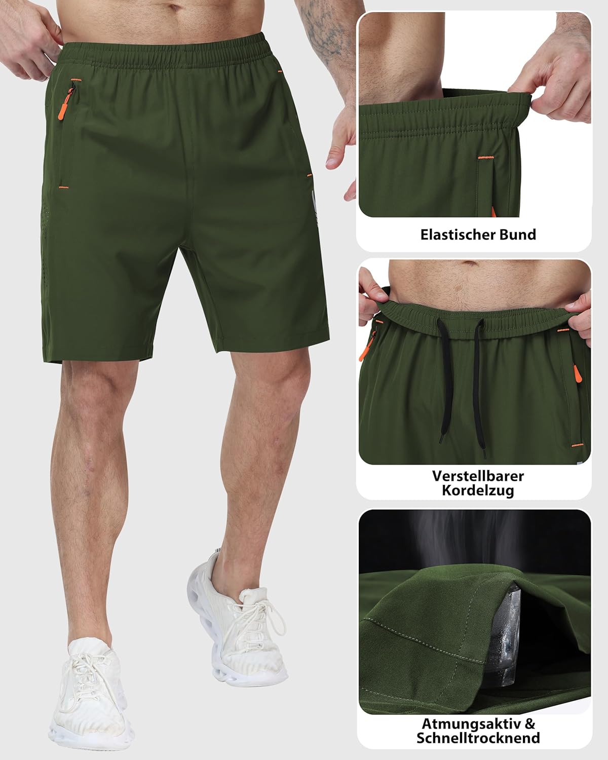 Thumbnail 3 de Zzkouine Sporthose Herren Kurz – Leicht, atmungsaktiv und mit Reißverschlusstaschen (2er Pack)