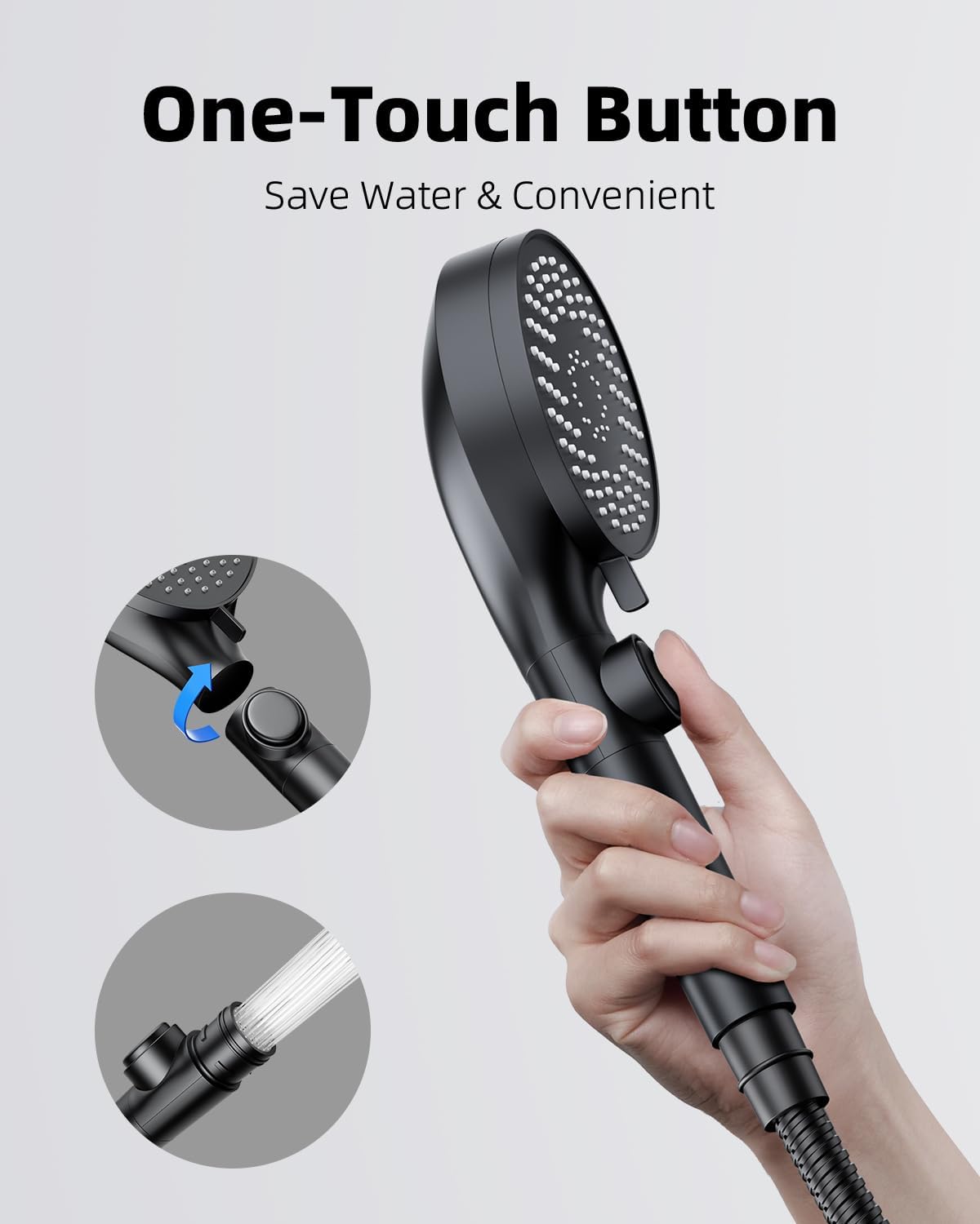 Detalle de FOCSPROD HS004-Black-P RV Shower Head, 5 Modes, 60-Inch Stainless Steel Hose