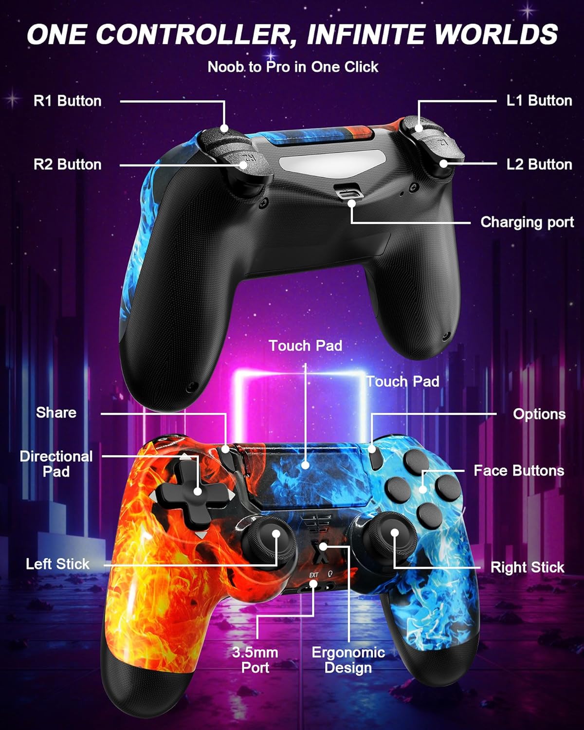 Thumbnail 6 de Glitfix Wireless Controller for PS-4 with Dual Vibration, Touchpad & 3.5mm Jack