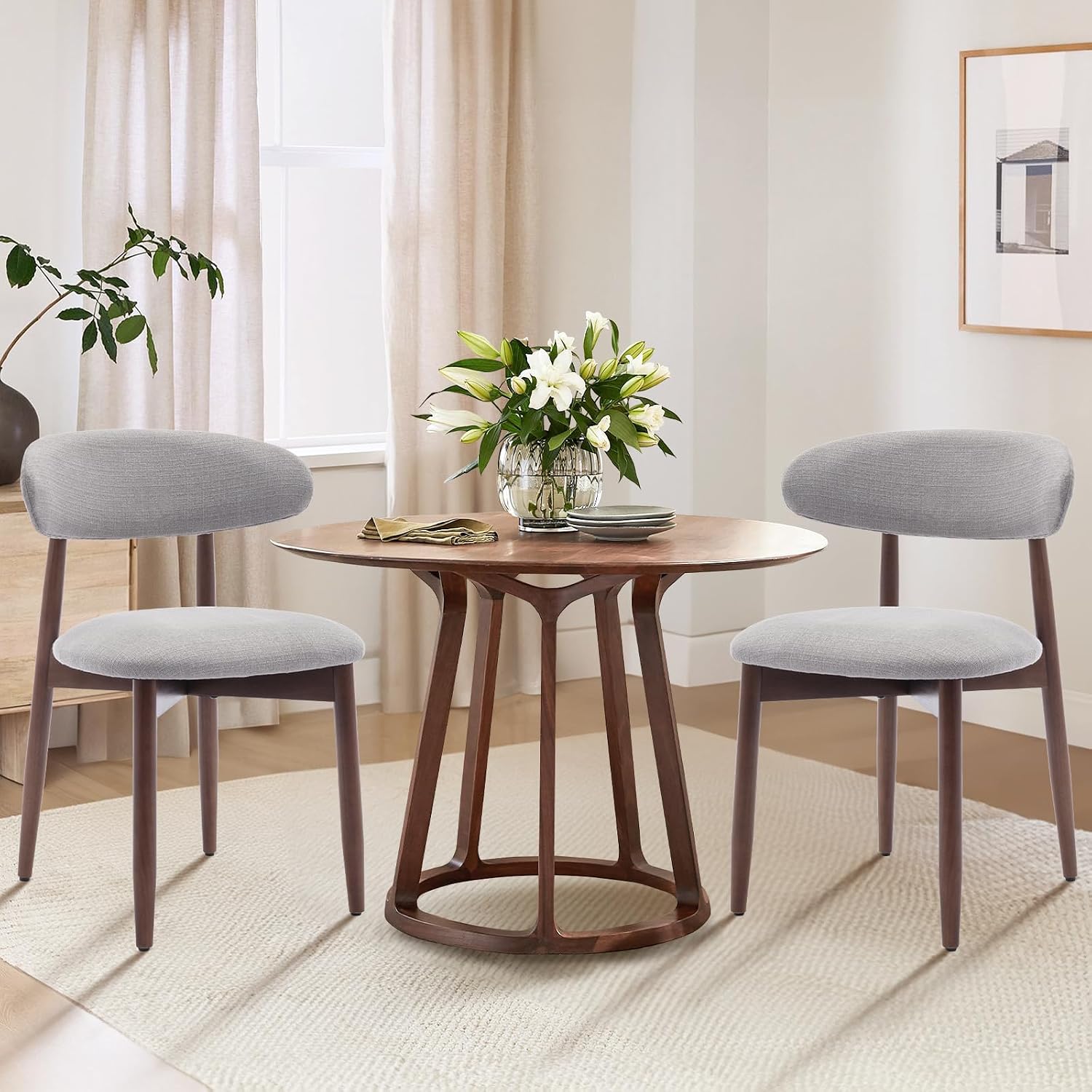 Detalle de COLAMY D6270US Wooden Dining Chairs, Light Grey Fabric, Set of 2