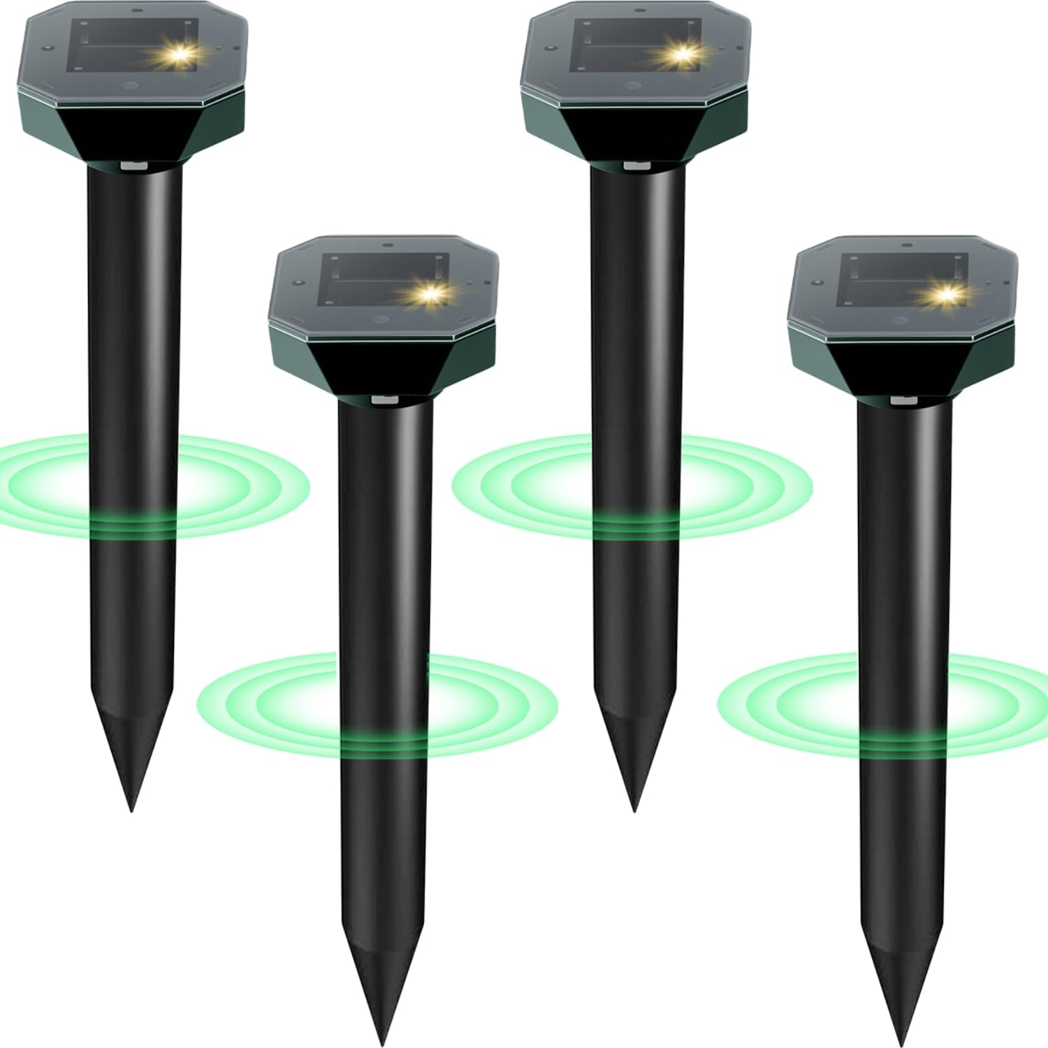 Detalle de Cvtayn Solar-Powered Ultrasonic Pest Repellent Stakes, IP65, 4-Pack