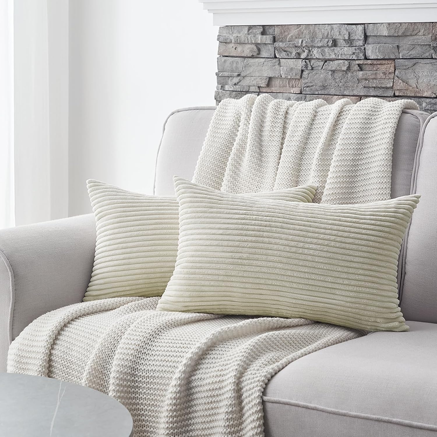 Thumbnail 3 de Topfinel Funda Cojín 30x50 Pana Blanco para Sofá🛋