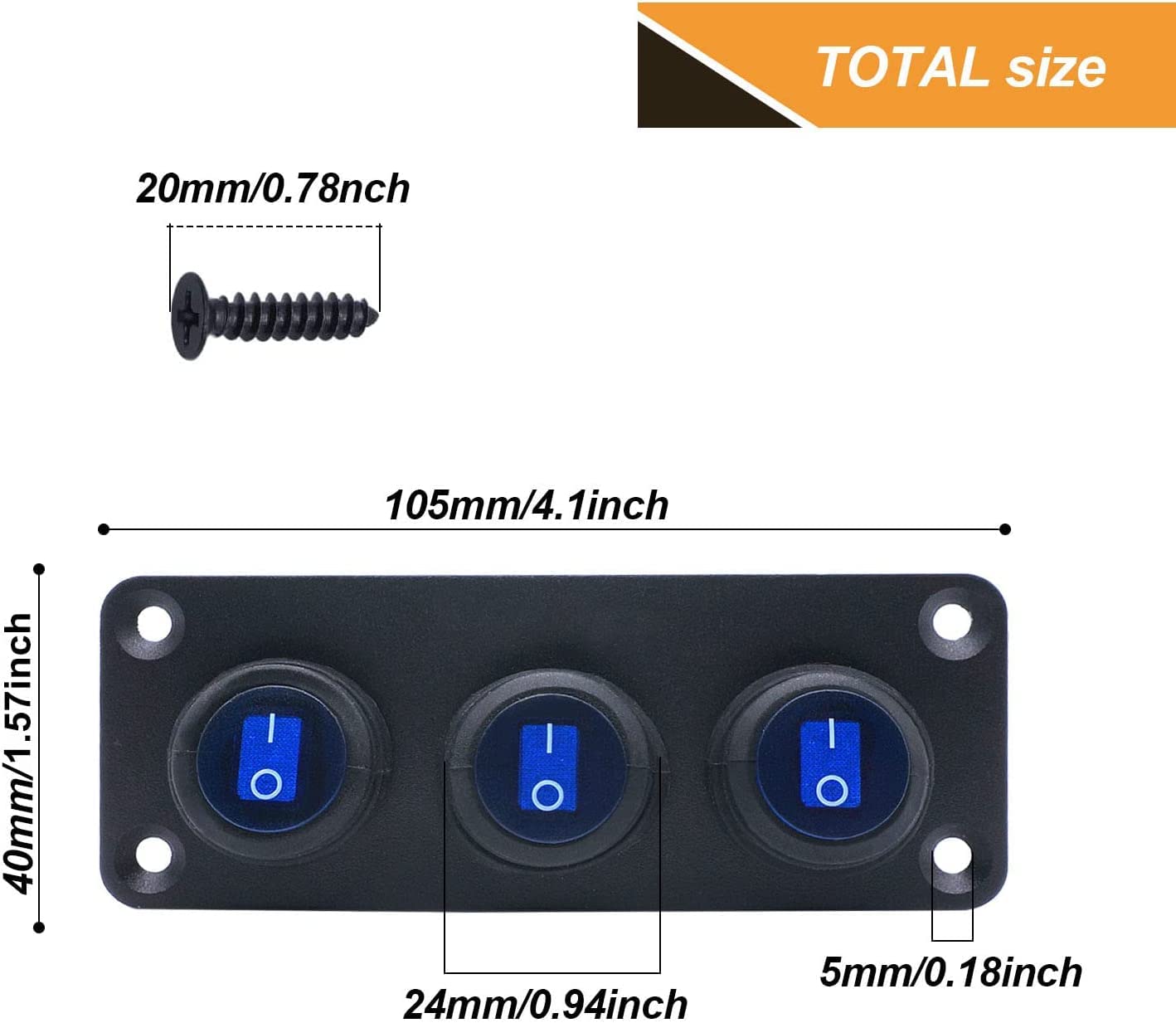 Detalle 2 de Taiss 3-Gang 12V Waterproof Toggle Rocker Switch Panel with Blue LED (KCD1-8-101NW-BU-BX)