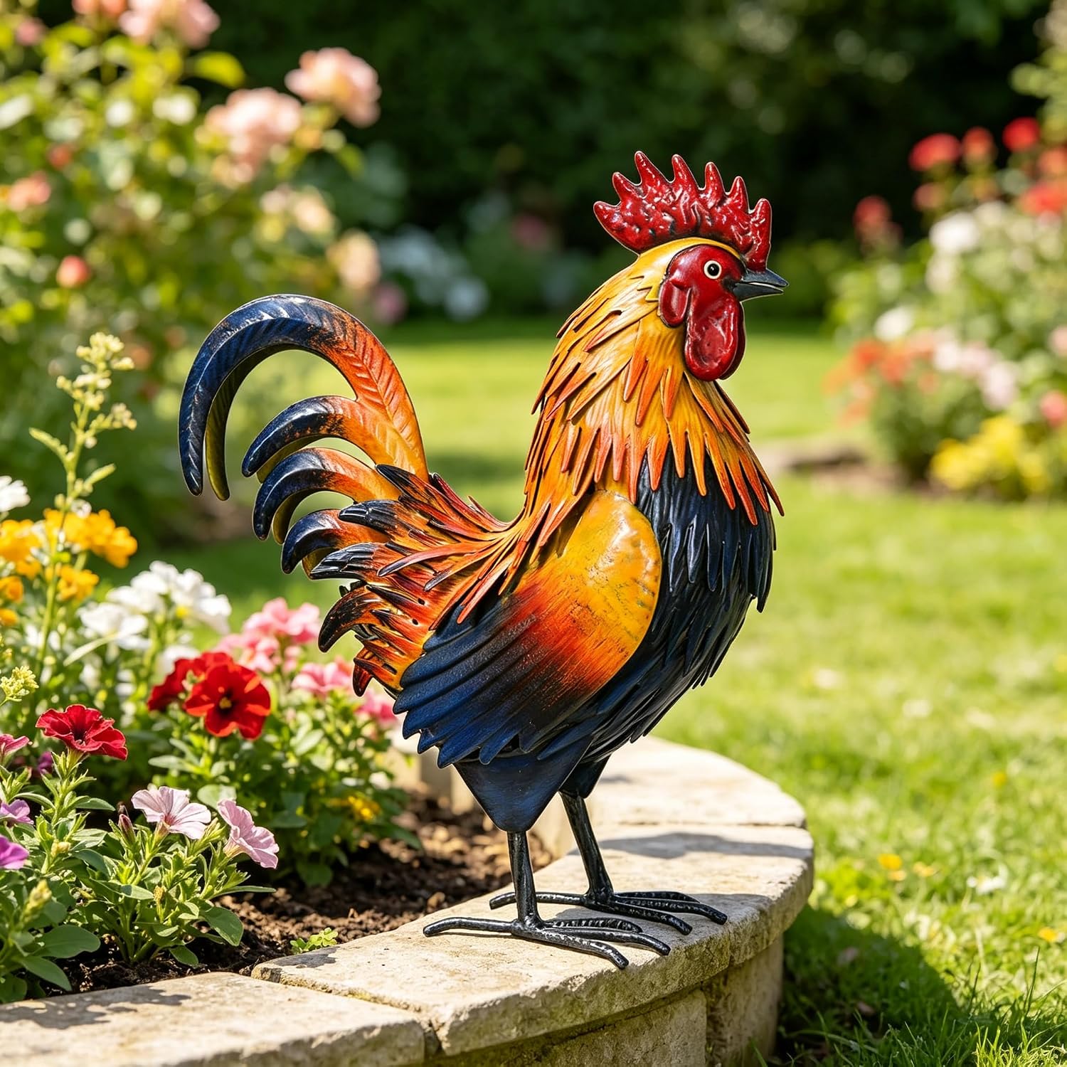 Detalle de Ratuor Metal Rooster Garden Statue, Brown Outdoor Decor, 12 x 5 x 14.5 Inches