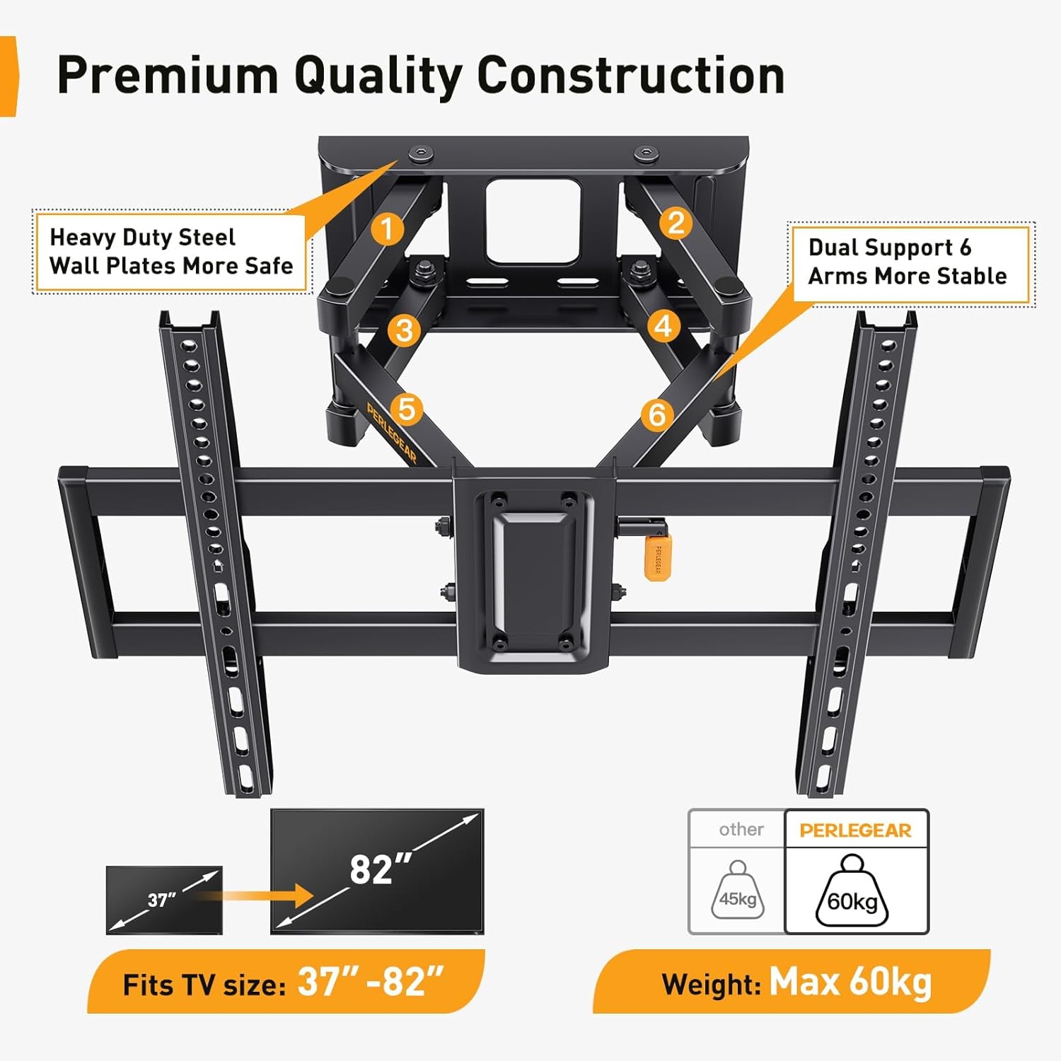 Detalle 2 de Perlegear Full Motion TV Bracket 60kg