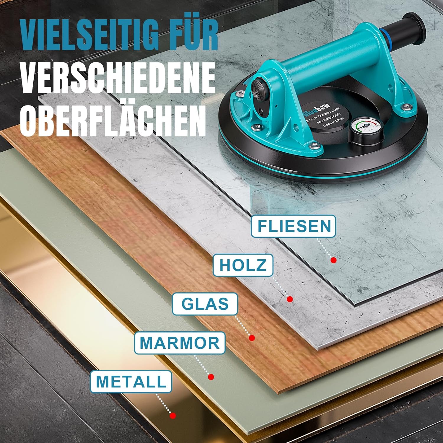 Thumbnail 5 de Saugheber Fliesen – 2er-Set Saugnapf mit Manometer, Tragkraft bis 200 kg pro Saugnapf