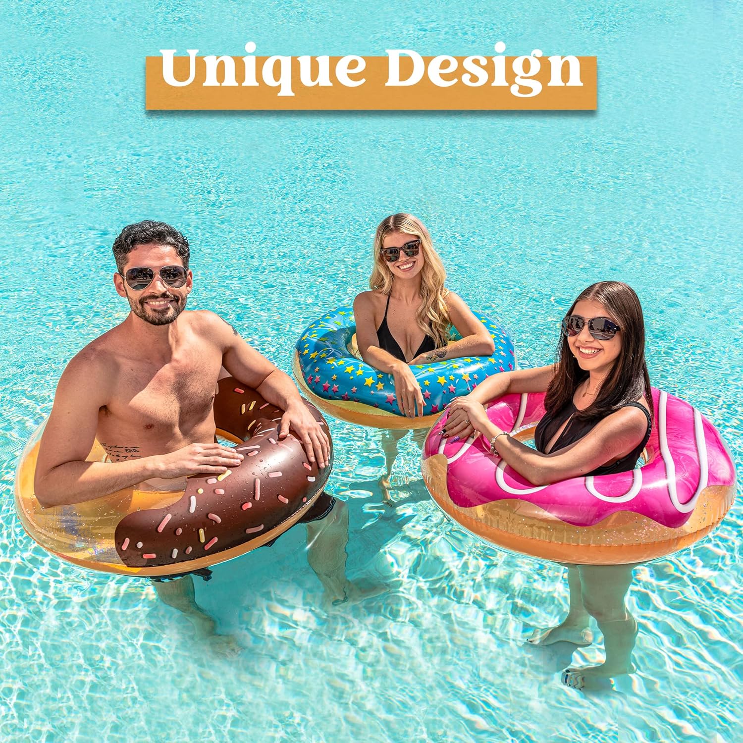 Thumbnail 1 de JOYIN 3er-Set aufblasbare Schwimmringe mit Glitzer (32,5" / 82,55 cm) – Donut-Design für Pool, Strand und Party