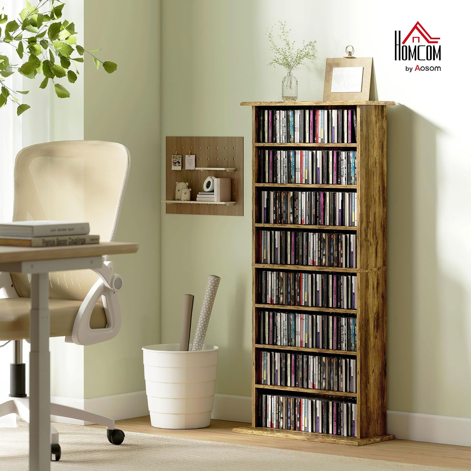Detalle 2 de HOMCOM 836-603V00RB CD and DVD Storage Unit, Rustic Brown, 6 Adjustable Shelves