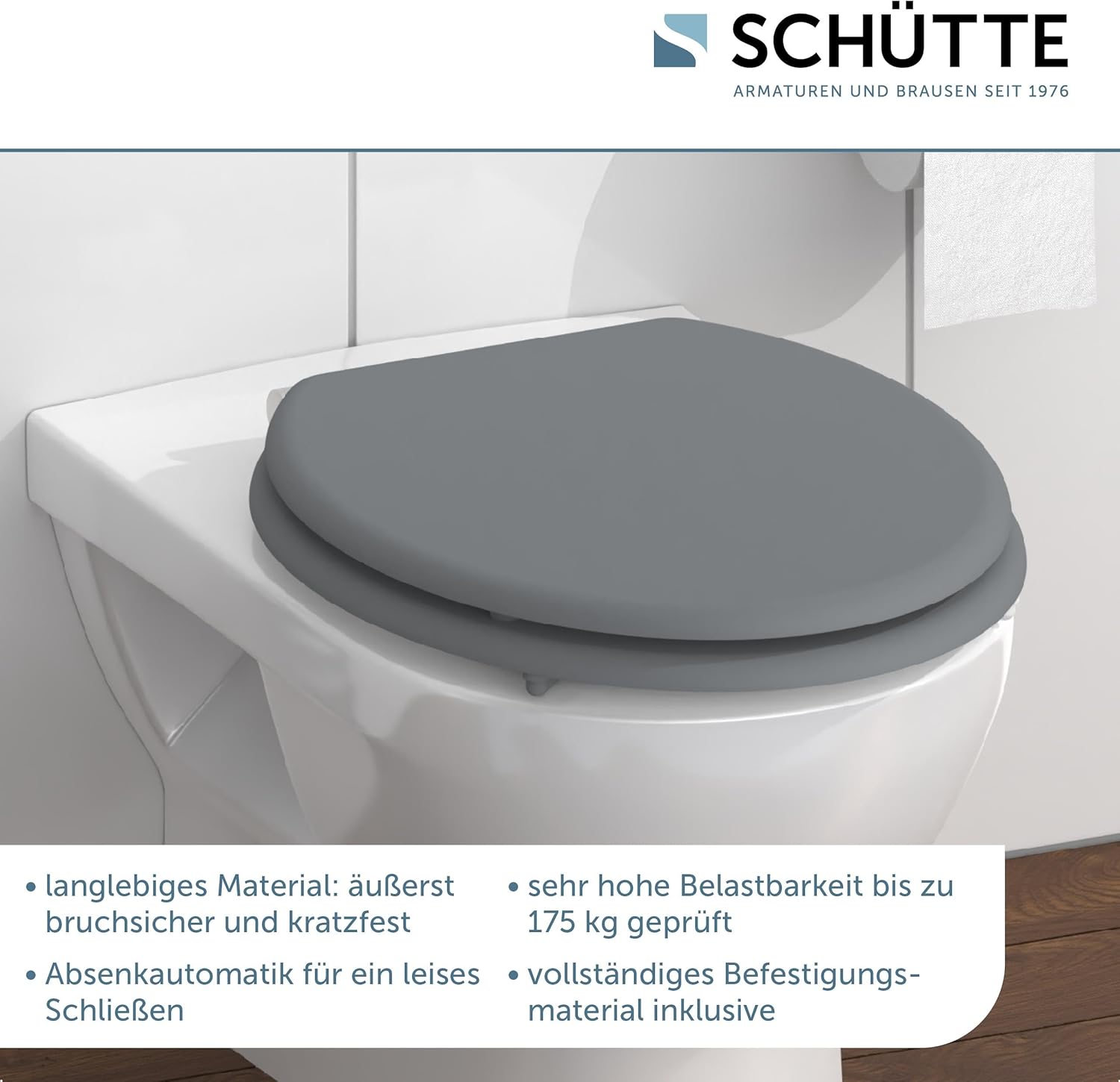 Thumbnail 4 de SCHÜTTE 80102-A Abattant de WC Spirit Grey avec frein de chute – MDF, 150 kg, gris