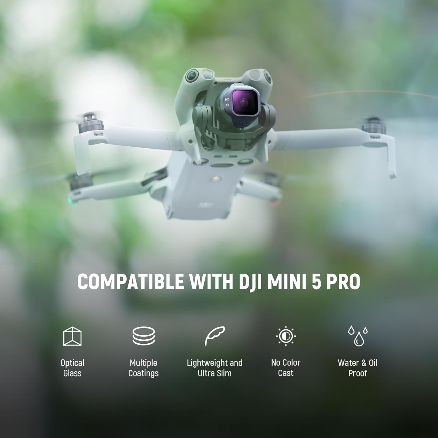 Detalle 2 de NEEWER CPL ND Filter Set for DJI Mini 5 Pro (ND16/ND64/ND256, CPL) – 4 Pack for snap-on circular polarising and exposure control