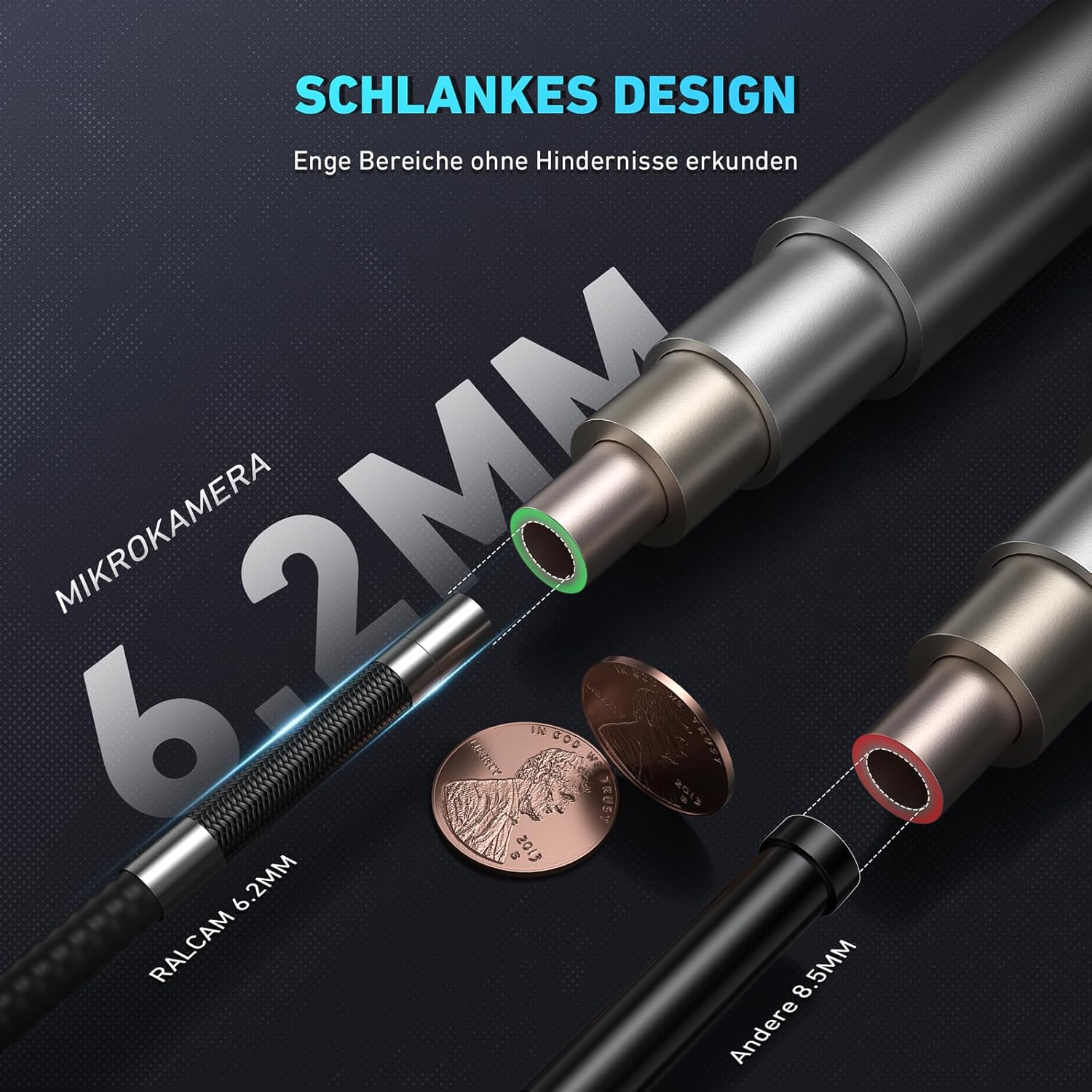 Thumbnail 2 de Ralcam Endoskopkamera mit Licht (6,2 mm) und 210°-Blickwinkel, 4,3" 720p, IP67
