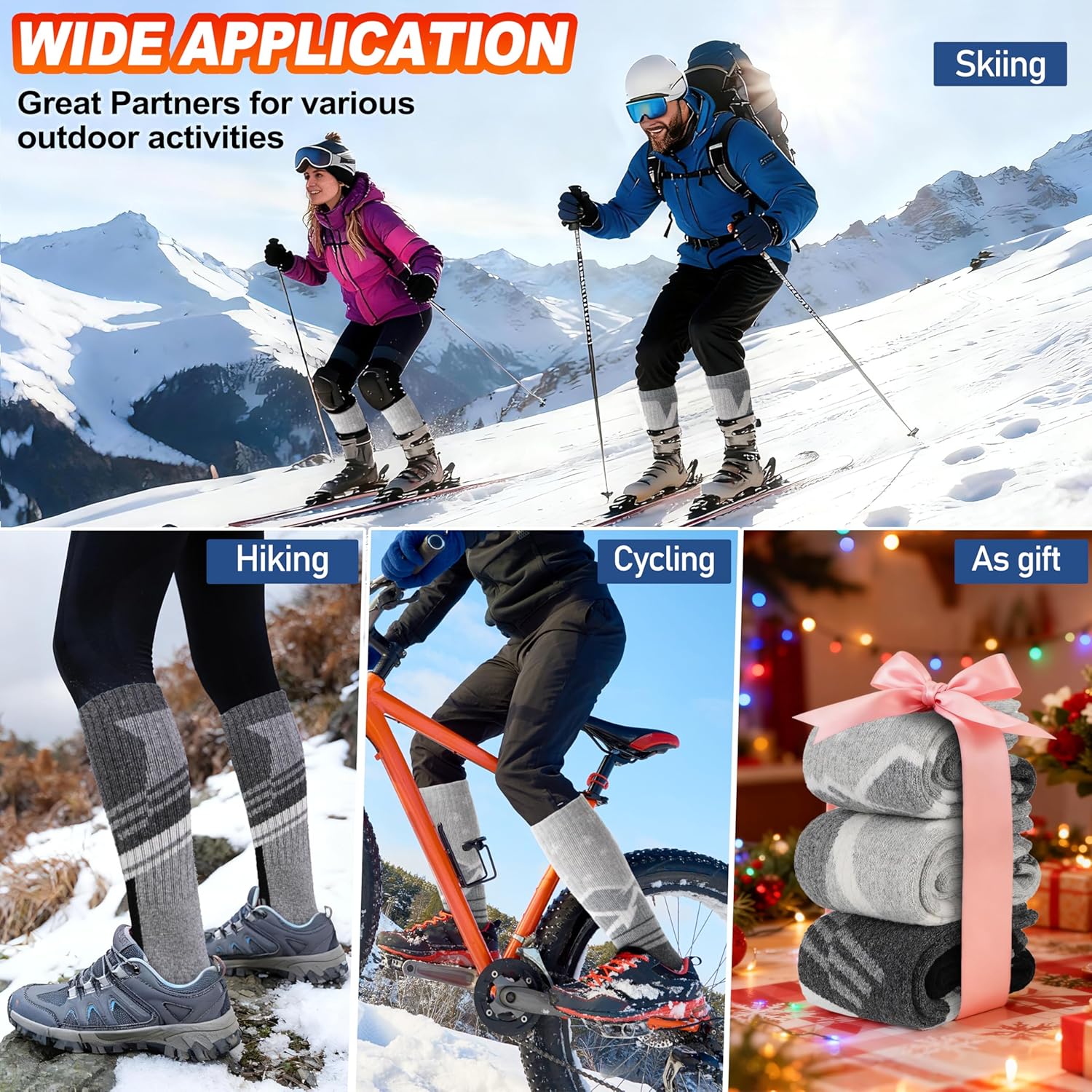 Thumbnail 5 de Merino Wool Ski Socks 3-Pack — Thermal Knee-High