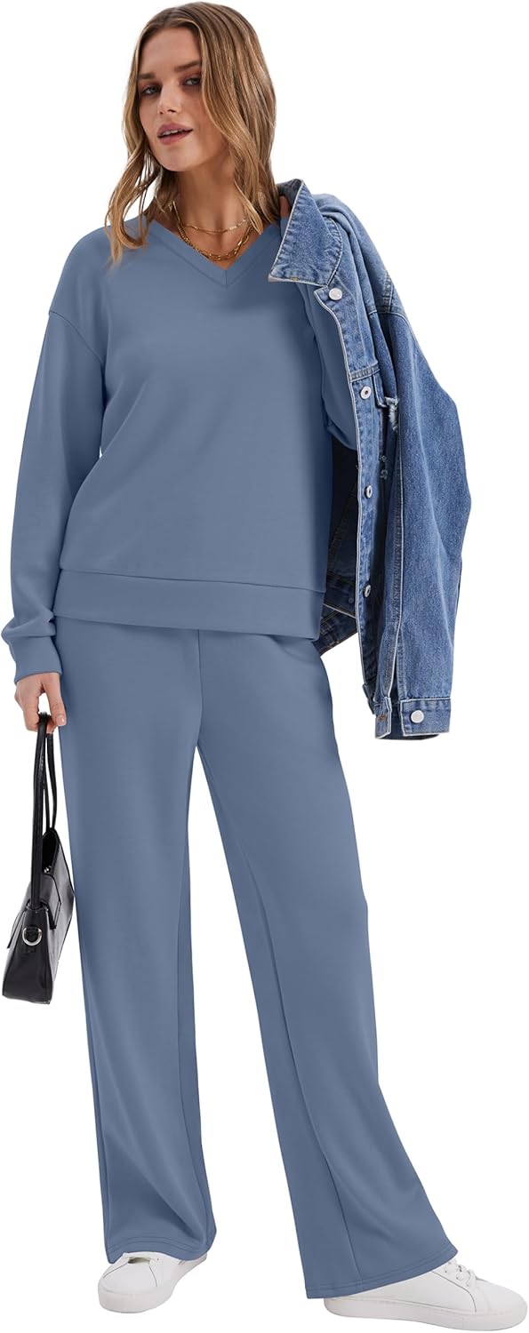 Detalle de WIHOLL Lounge Sets for Women 2026 V Neck 2 Piece Outfits – Cozy, Versatile, Everyday Essential