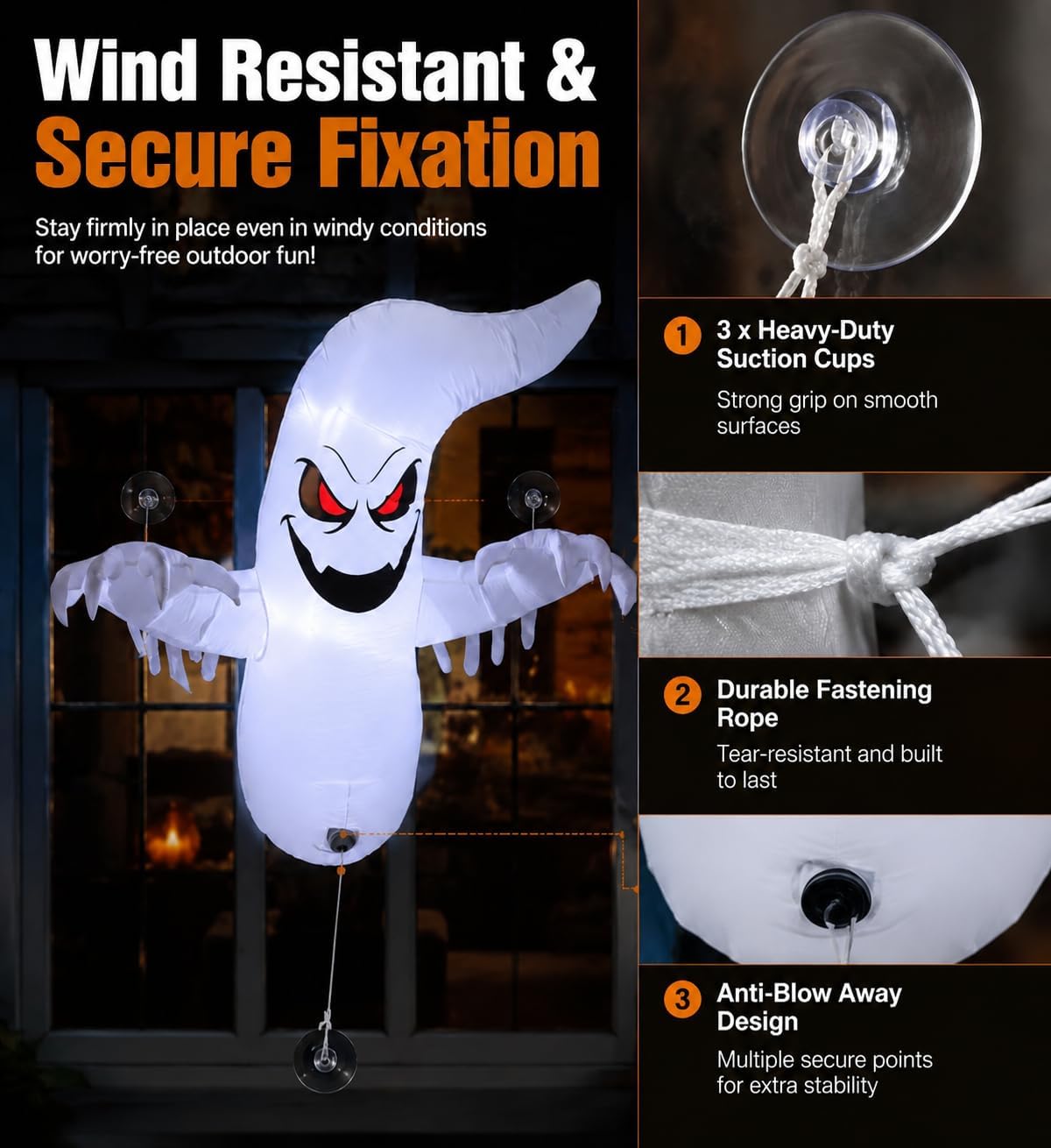 Detalle de LAASOFANI HI-Ghost-Flash 4.6 ft Inflatable Window Ghost with White LEDs