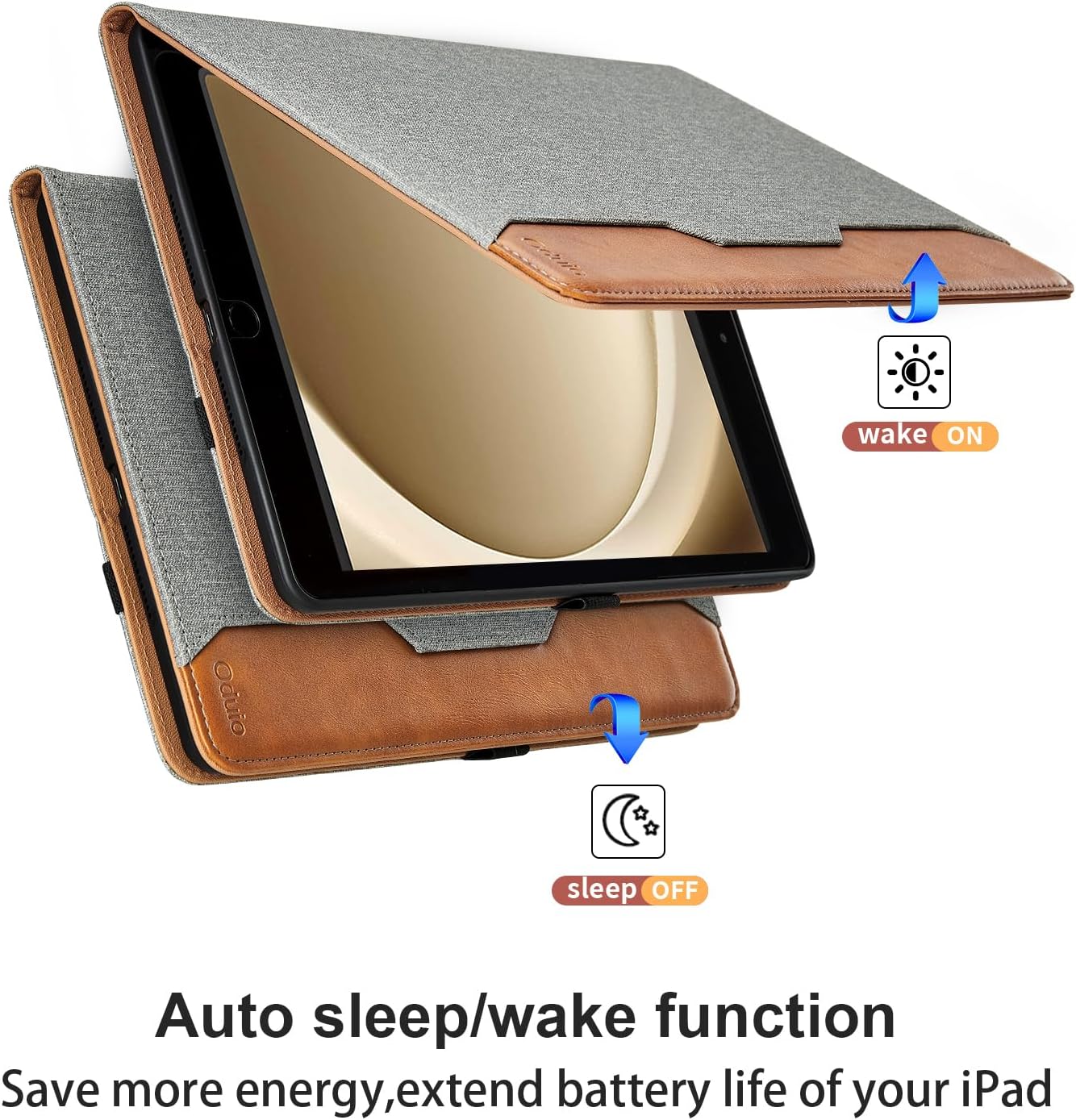 Detalle 2 de Hülle für Samsung Galaxy Tab A9 Plus 11 Zoll (SM-X210/SM-X215/SM-X216) Grau – Leder Schutzhülle mit Tasche, Stifthalter und Standfunktion