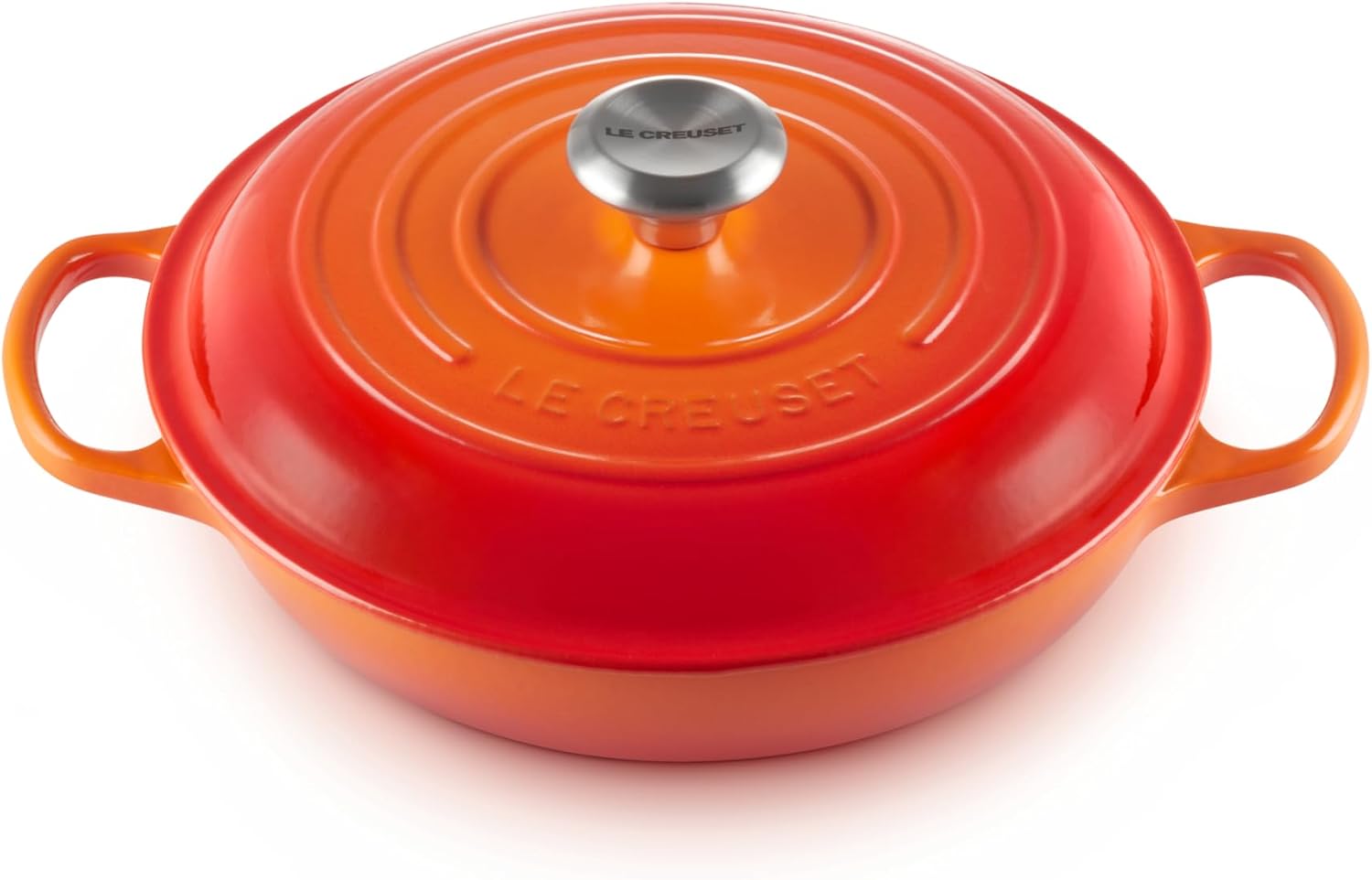 Le Creuset Signature Shallow Casserole/Braiser 26cm in Flame with SS Knob