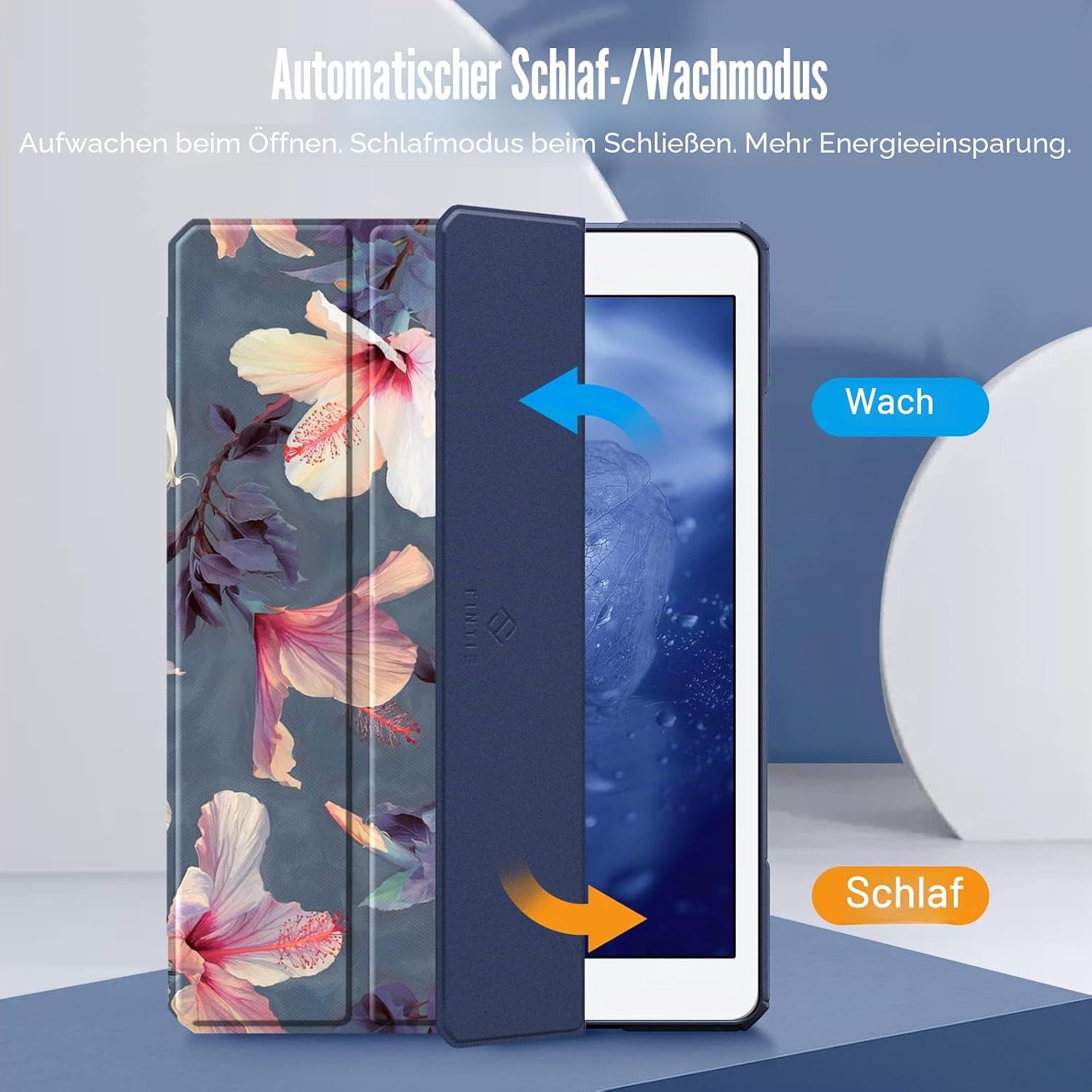 Detalle de Fintie Hybrid Hülle mit Stifthalter für 10,2" iPad (9./8./7. Gen, 2019–2021) – Stoßschutz mit transparenter Rückseite, Hibiskus