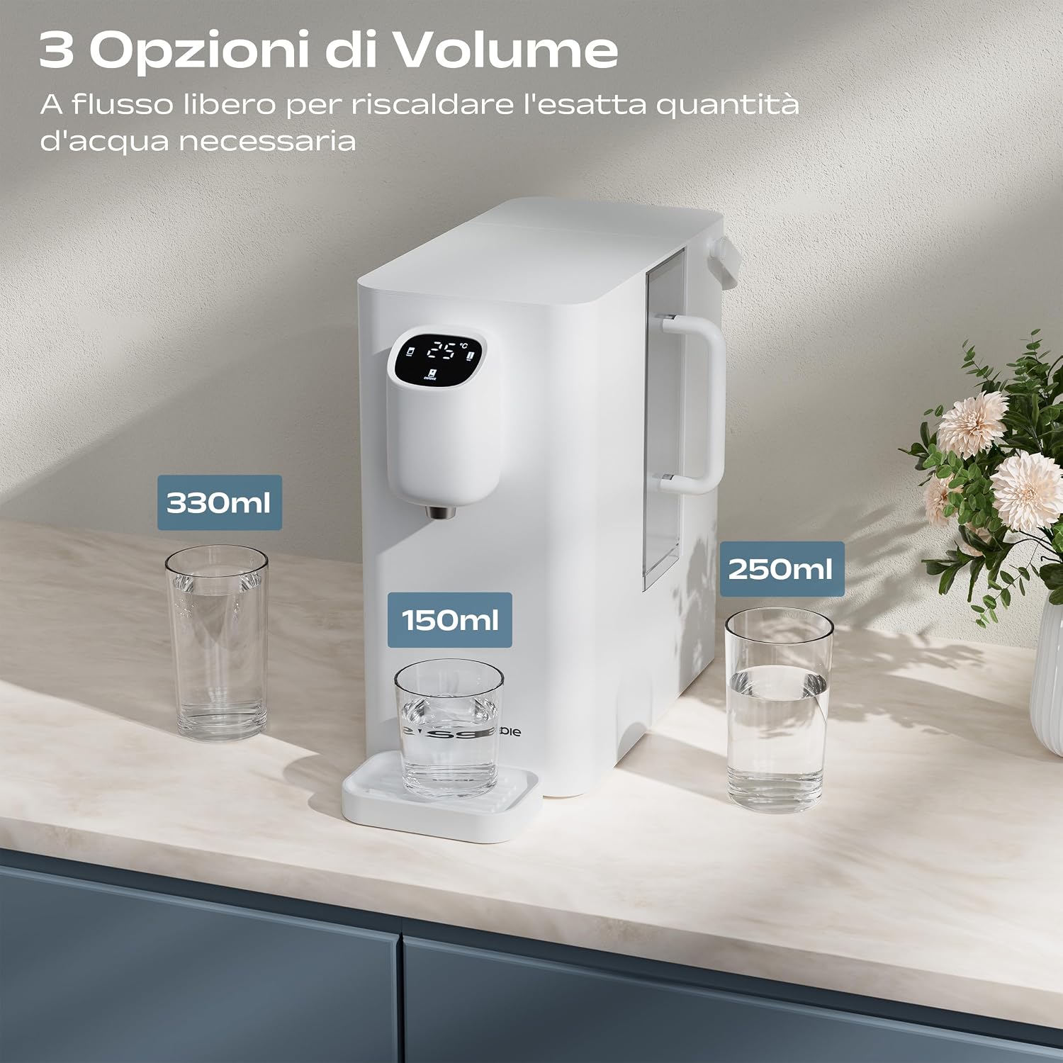 Detalle de CIARRA X SusGreenable depuratore da tavolo a osmosi inversa con acqua calda istantanea in 3 secondi e display TDS