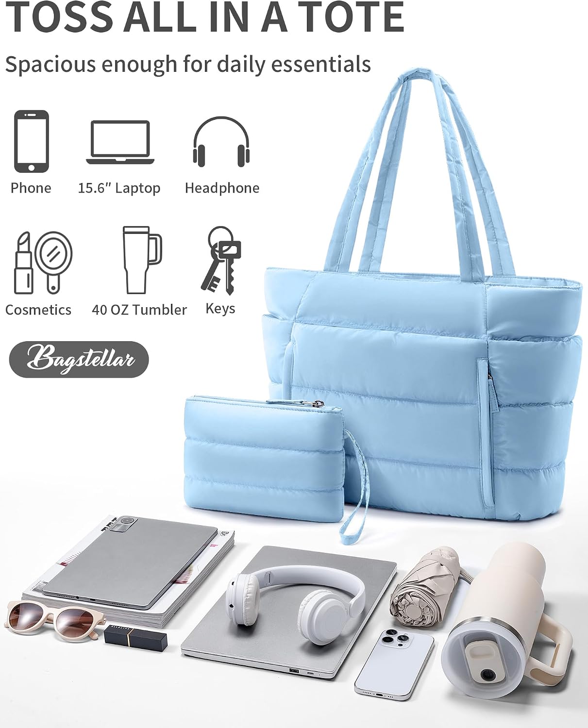 Thumbnail 6 de Bagstellar Puffer Tote Bag, 20L Quilted Work Tote with 15.6-Inch Laptop Sleeve
