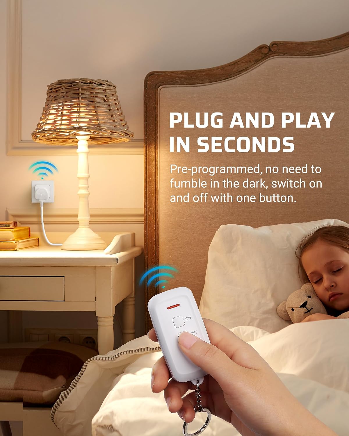 Detalle 1 de DEWENWILS Remote Control Sockets (30m/100ft range) – 1 Remote + 1 Programmable 13A Wireless Switch Plug