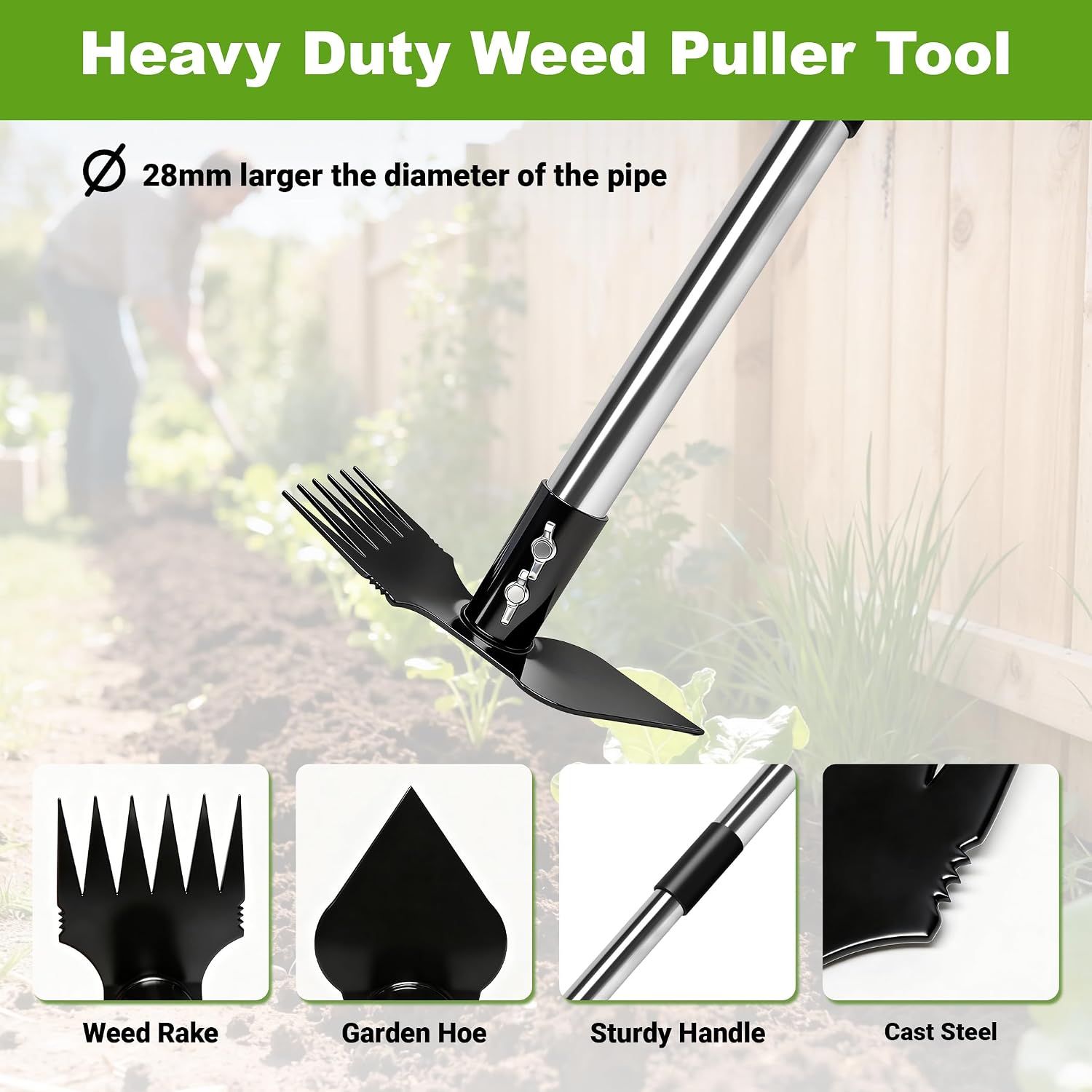 Thumbnail 2 de 2 in 1 Weed Remover Brush and Garden Hoe with Long Handle – Stainless Steel Moss & Weed Control Tool
